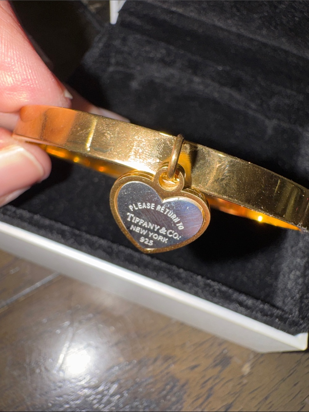 Gold Heart Tag Bangle with Silver Tag Face